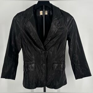 Elizabeth and James Fitted Black Leather Blazer Jacket - Size 2